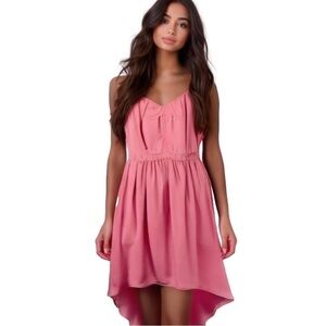 𝅺ARITZIA Talula Pink Satin Feel Hilo High Low Spaghetti Strap Dress Size 2